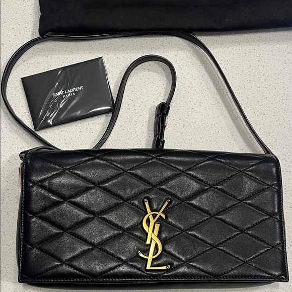 Saint Laurent Black Quilted Clutch with Gold Logo - Picture 1 of 1